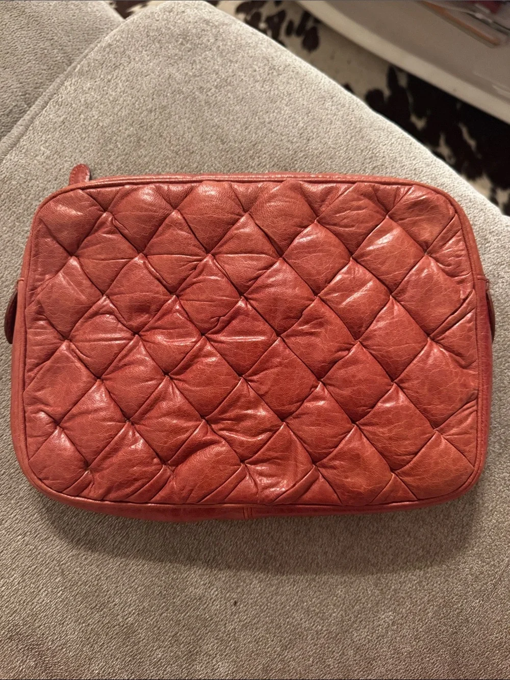 Balenciaga Quilted Coral-Red Leather Clutch